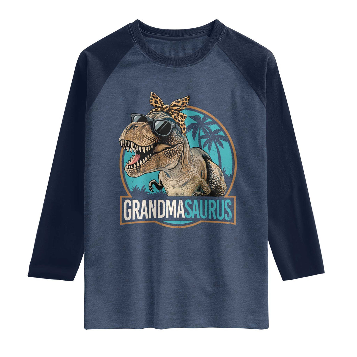 Grandmasaurus Funny Dinosaur Grandma Raglan Shirt Family Matching TS11 Heather Denim Navy Print Your Wear