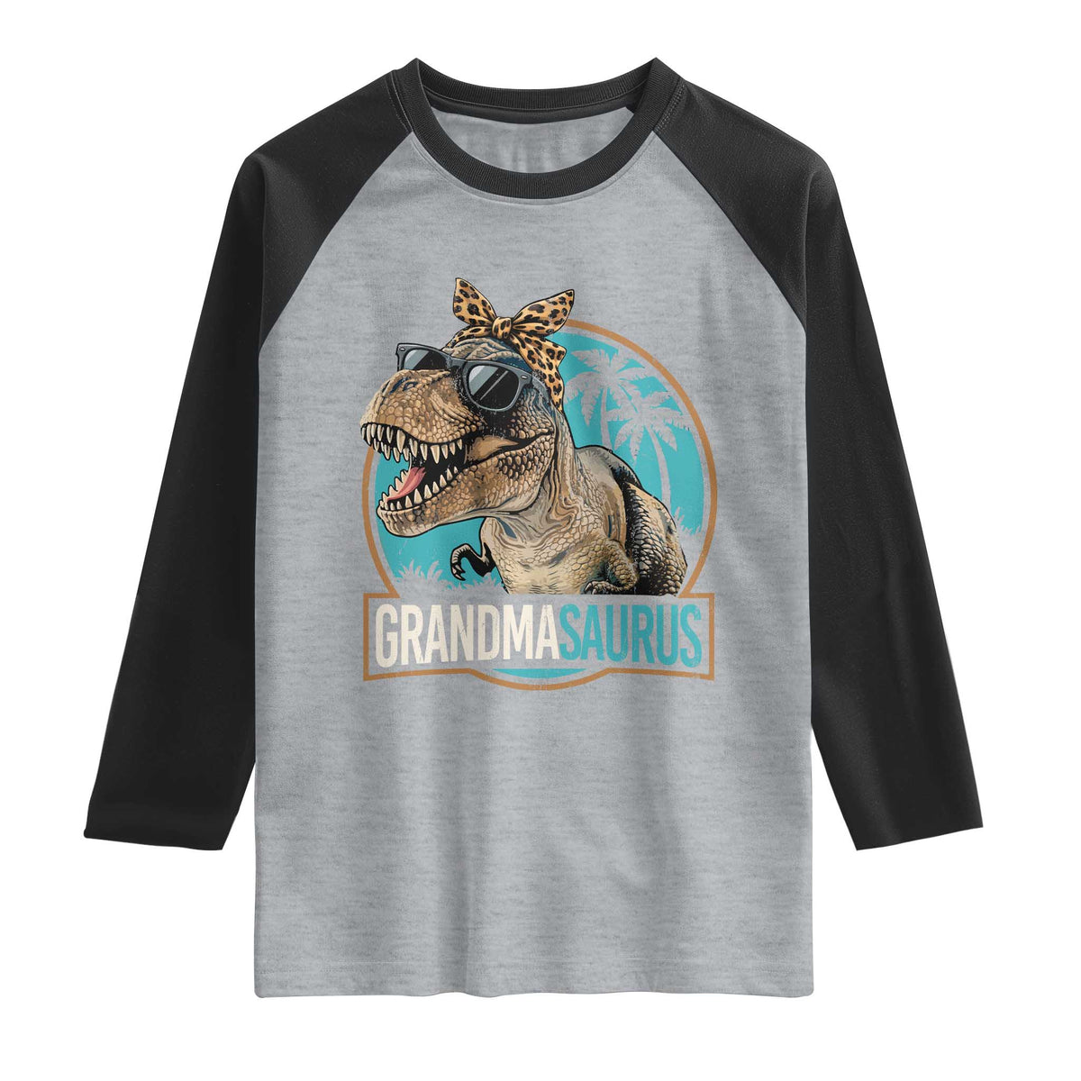 Grandmasaurus Funny Dinosaur Grandma Raglan Shirt Family Matching TS11 Heather Gray Black Print Your Wear