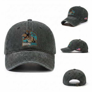 Grandmasaurus Funny Dinosaur Grandma Washed Cotton Baseball Cap Family Matching TS11 Washed Cap Universal Fit Dark Green Print Your Wear