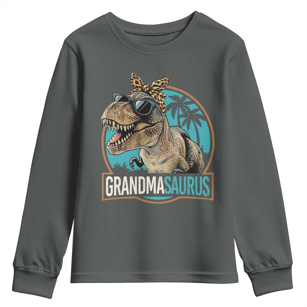 Grandmasaurus Funny Dinosaur Grandma Youth Sweatshirt Family Matching TS11 Dark Heather Print Your Wear