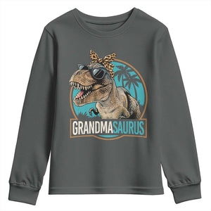 Grandmasaurus Funny Dinosaur Grandma Youth Sweatshirt Family Matching TS11 Dark Heather Print Your Wear