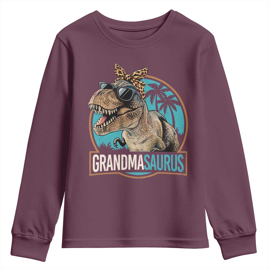 Grandmasaurus Funny Dinosaur Grandma Youth Sweatshirt Family Matching TS11 Maroon Print Your Wear