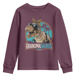 Grandmasaurus Funny Dinosaur Grandma Youth Sweatshirt Family Matching TS11 Maroon Print Your Wear
