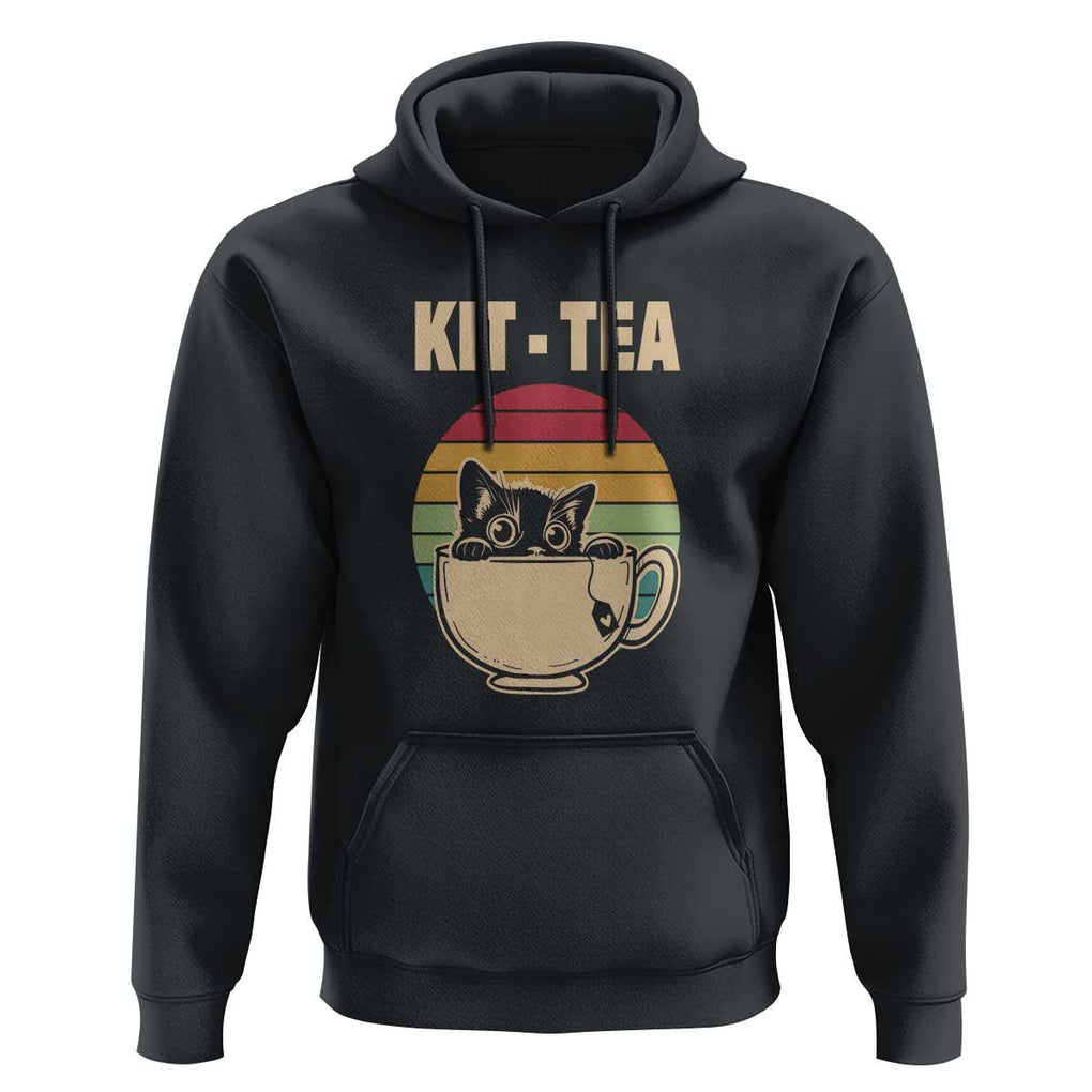 Funny Kitten Hoodie Kit Tea Pun Cute Black Cat Retro Tea Cup TS11 Black Print Your Wear