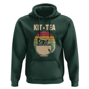 Funny Kitten Hoodie Kit Tea Pun Cute Black Cat Retro Tea Cup TS11 Dark Forest Green Print Your Wear