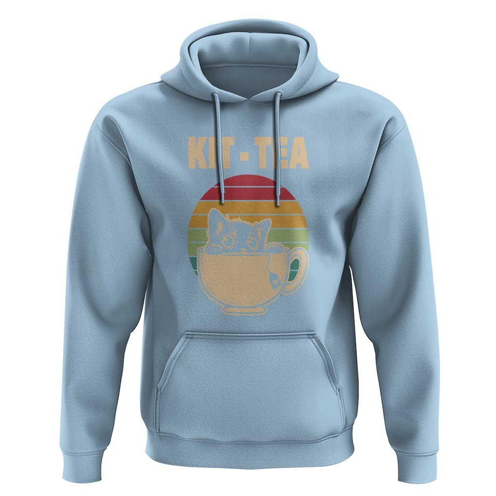 Funny Kitten Hoodie Kit Tea Pun Cute Black Cat Retro Tea Cup TS11 Light Blue Print Your Wear