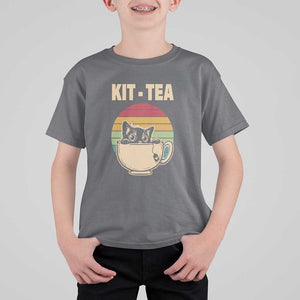 Funny Kitten T Shirt For Kid Kit Tea Pun Cute Black Cat Retro Tea Cup TS11 Charcoal Print Your Wear