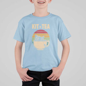 Funny Kitten T Shirt For Kid Kit Tea Pun Cute Black Cat Retro Tea Cup TS11 Light Blue Print Your Wear