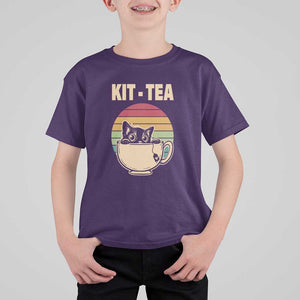 Funny Kitten T Shirt For Kid Kit Tea Pun Cute Black Cat Retro Tea Cup TS11 Purple Print Your Wear