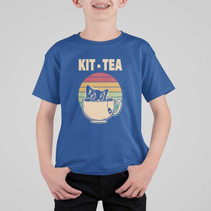 Funny Kitten T Shirt For Kid Kit Tea Pun Cute Black Cat Retro Tea Cup TS11 Royal Blue Print Your Wear