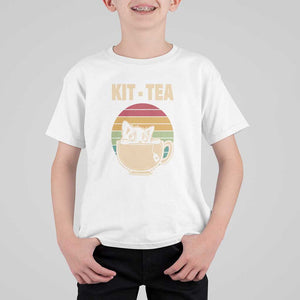 Funny Kitten T Shirt For Kid Kit Tea Pun Cute Black Cat Retro Tea Cup TS11 White Print Your Wear