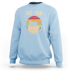 Funny Kitten Sweatshirt Kit Tea Pun Cute Black Cat Retro Tea Cup TS11 Light Blue Print Your Wear