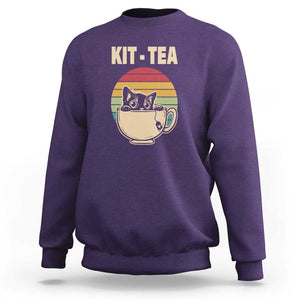 Funny Kitten Sweatshirt Kit Tea Pun Cute Black Cat Retro Tea Cup TS11 Purple Print Your Wear