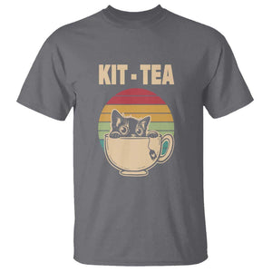 Funny Kitten T Shirt Kit Tea Pun Cute Black Cat Retro Tea Cup TS11 Charcoal Print Your Wear