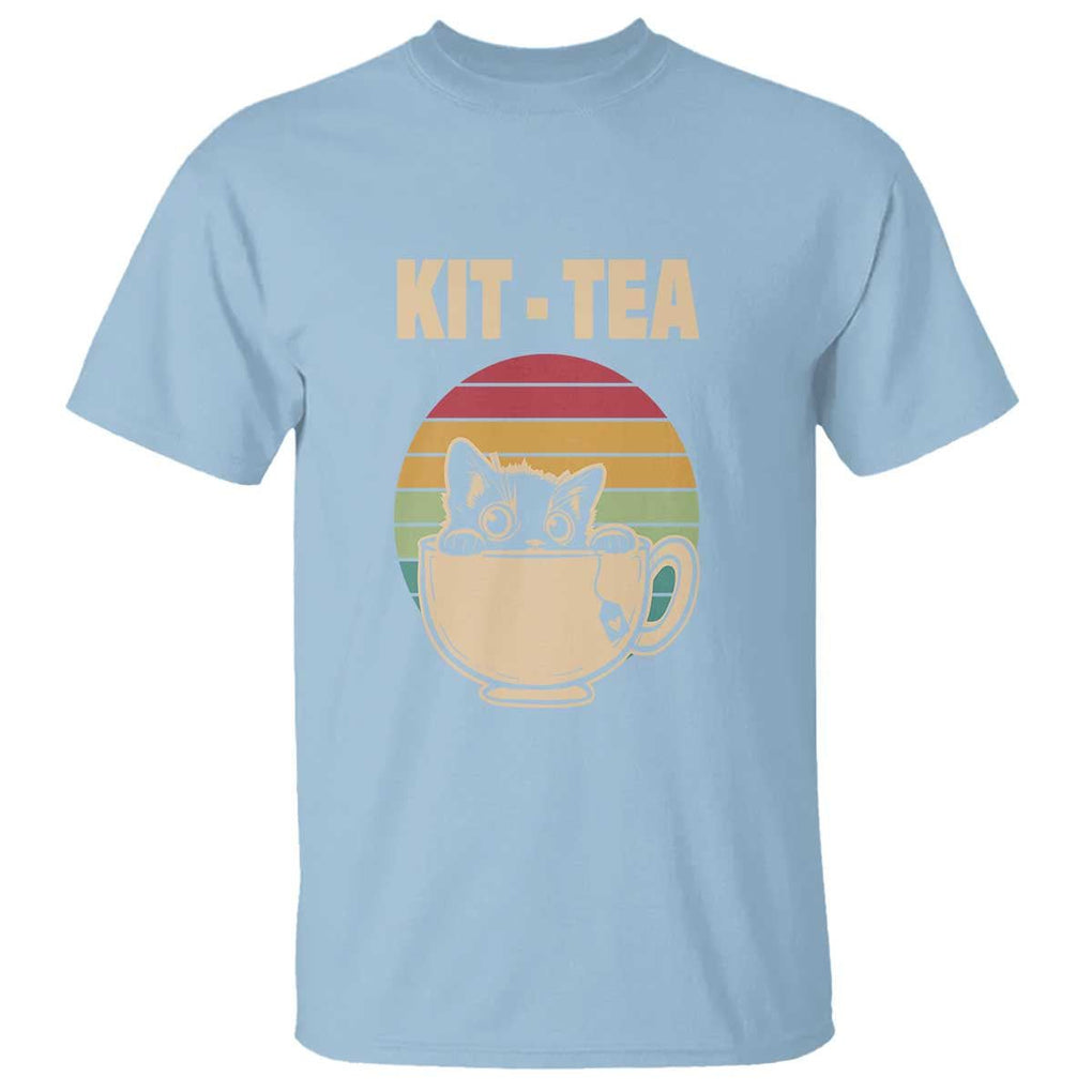 Funny Kitten T Shirt Kit Tea Pun Cute Black Cat Retro Tea Cup TS11 Light Blue Print Your Wear