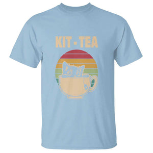 Funny Kitten T Shirt Kit Tea Pun Cute Black Cat Retro Tea Cup TS11 Light Blue Print Your Wear