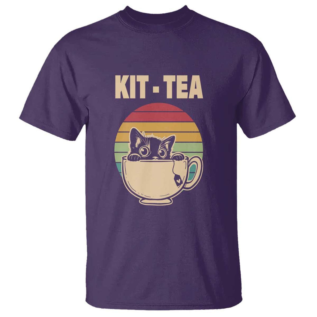 Funny Kitten T Shirt Kit Tea Pun Cute Black Cat Retro Tea Cup TS11 Purple Print Your Wear