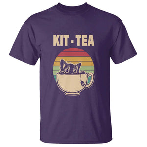 Funny Kitten T Shirt Kit Tea Pun Cute Black Cat Retro Tea Cup TS11 Purple Print Your Wear