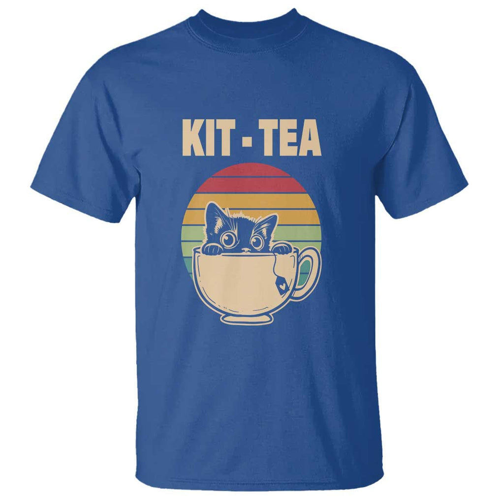 Funny Kitten T Shirt Kit Tea Pun Cute Black Cat Retro Tea Cup TS11 Royal Blue Print Your Wear