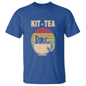 Funny Kitten T Shirt Kit Tea Pun Cute Black Cat Retro Tea Cup TS11 Royal Blue Print Your Wear
