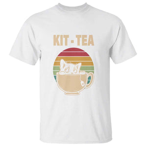 Funny Kitten T Shirt Kit Tea Pun Cute Black Cat Retro Tea Cup TS11 White Print Your Wear