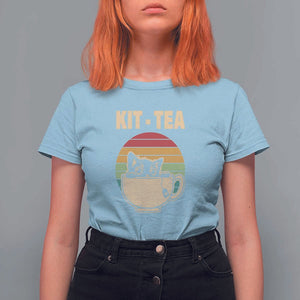Funny Kitten T Shirt For Women Kit Tea Pun Cute Black Cat Retro Tea Cup TS11 Light Blue Print Your Wear