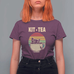 Funny Kitten T Shirt For Women Kit Tea Pun Cute Black Cat Retro Tea Cup TS11 Maroon Print Your Wear
