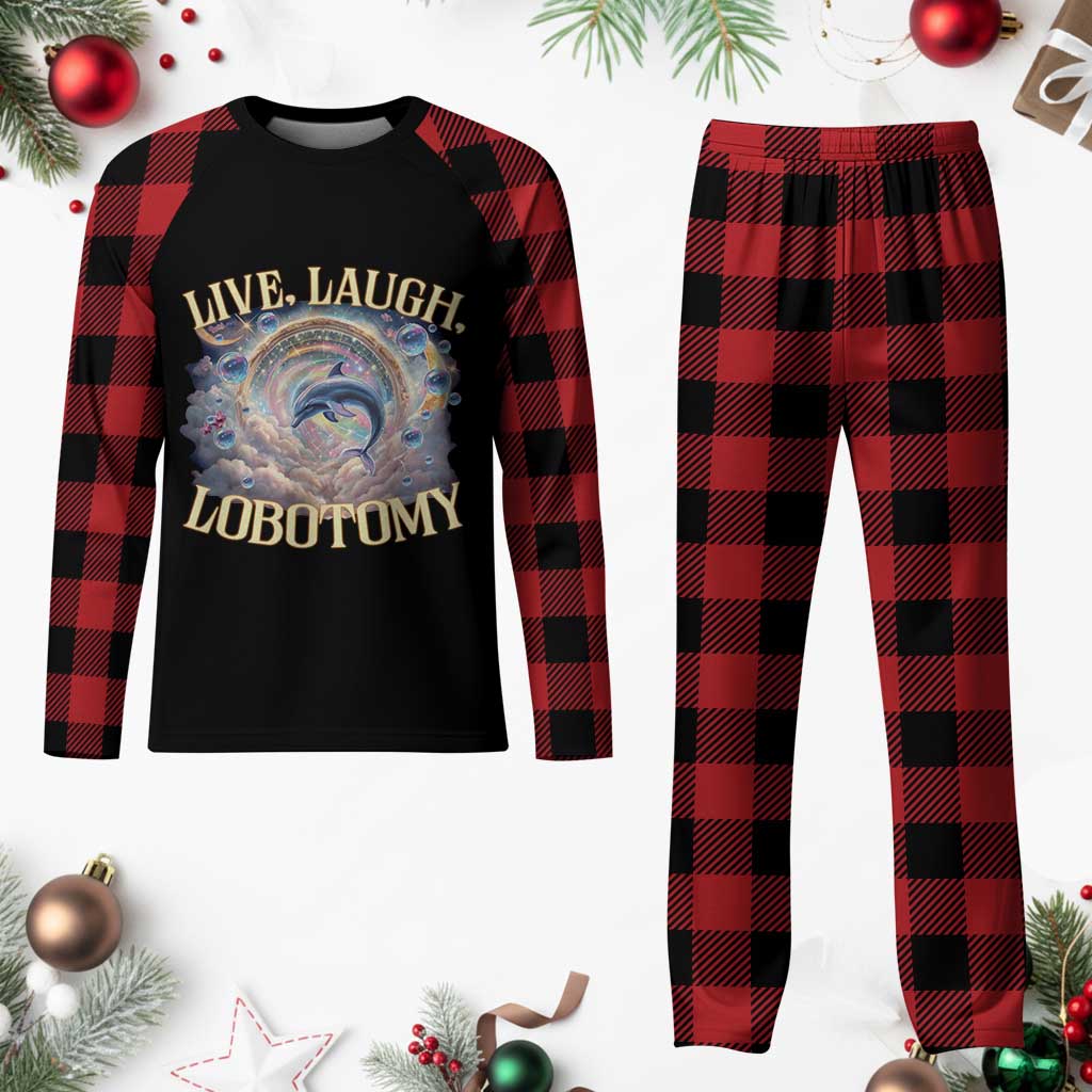 Funny Live Laugh Lobotomy Plaid Pajama Set Dolphin Meme Silly Unhinged Joke TS11 Buffalo Plaid Print Your Wear