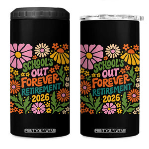 Schools Out Forever Retirement 2026 4 in 1 Can Cooler Tumbler Retired Teacher Summer Retro Floral TS11 One Size: 16 oz Black Print Your Wear