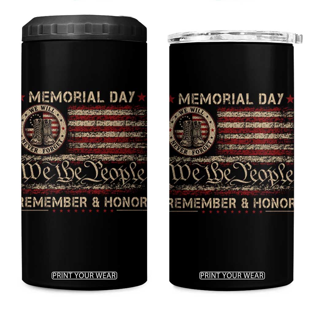 Memorial Day 4 in 1 Can Cooler Tumbler Remember And Honor Red Poppy Flower Military Veteran TS11 One Size: 16 oz Black Print Your Wear