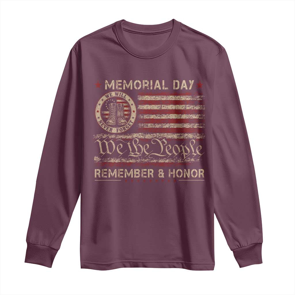 Memorial Day Long Sleeve Shirt Remember And Honor Red Poppy Flower Military Veteran TS11 Maroon Print Your Wear