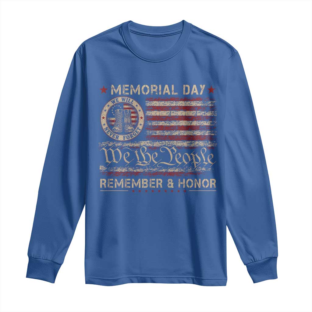 Memorial Day Long Sleeve Shirt Remember And Honor Red Poppy Flower Military Veteran TS11 Royal Blue Print Your Wear