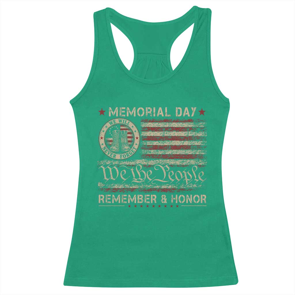 Memorial Day Racerback Tank Top Remember And Honor Red Poppy Flower Military Veteran TS11 Irish Green Print Your Wear
