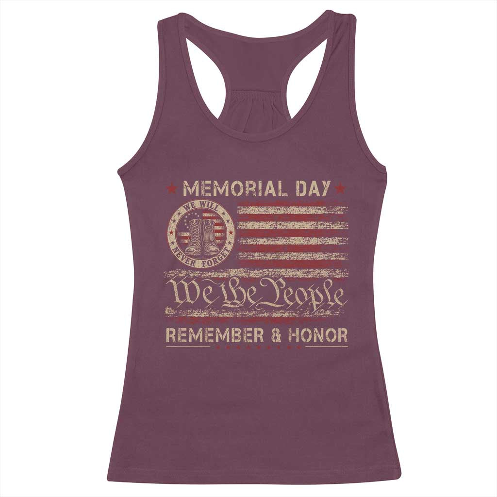 Memorial Day Racerback Tank Top Remember And Honor Red Poppy Flower Military Veteran TS11 Maroon Print Your Wear