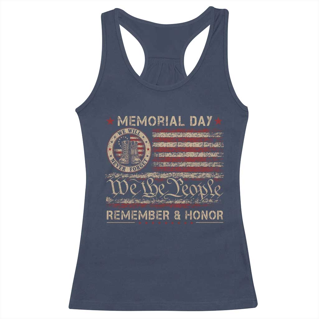Memorial Day Racerback Tank Top Remember And Honor Red Poppy Flower Military Veteran TS11 Navy Print Your Wear