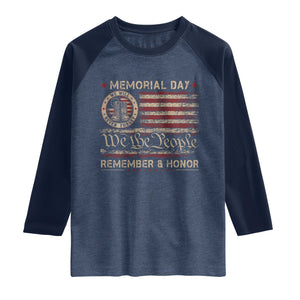 Memorial Day Raglan Shirt Remember And Honor Red Poppy Flower Military Veteran TS11 Heather Denim Navy Print Your Wear