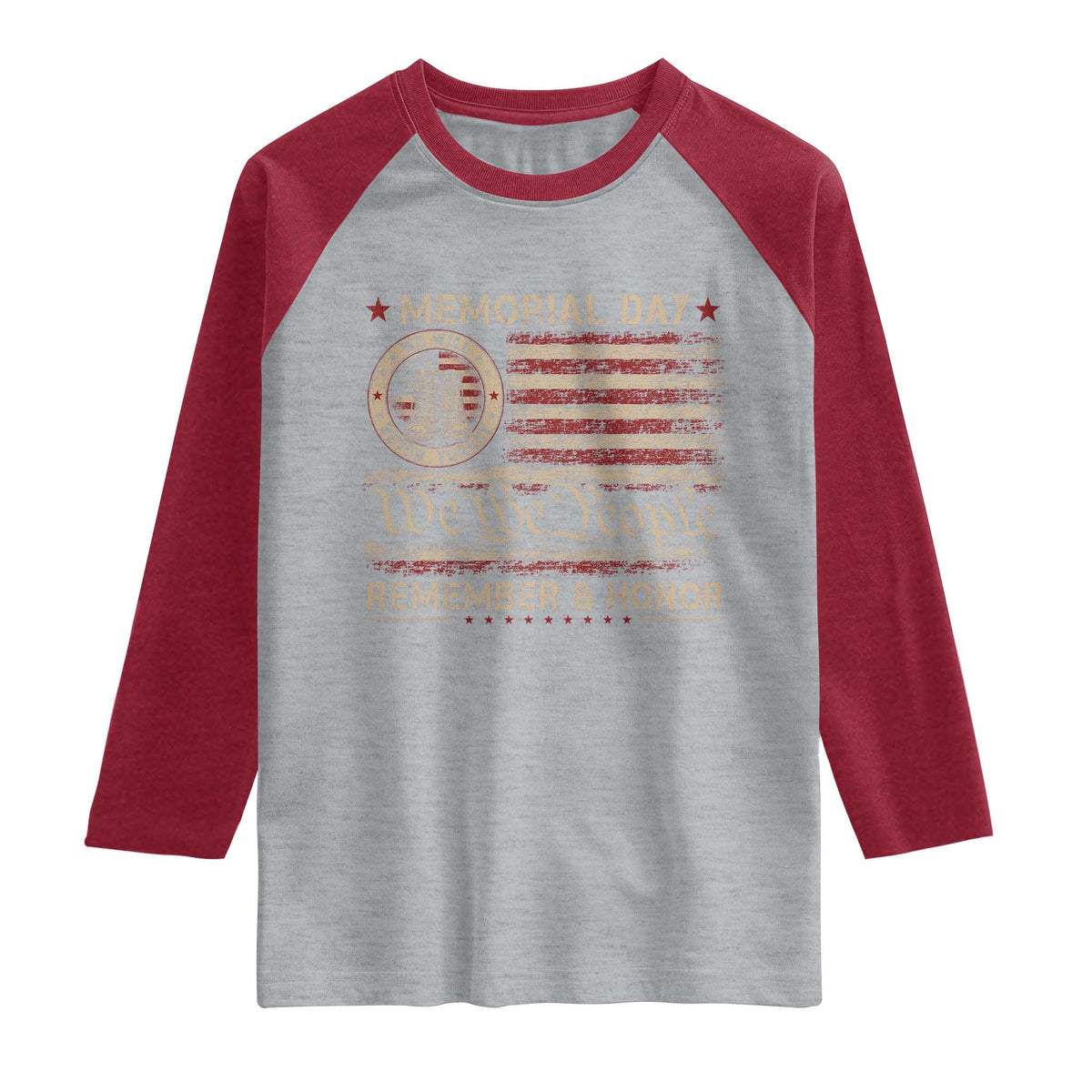 Memorial Day Raglan Shirt Remember And Honor Red Poppy Flower Military Veteran TS11 Heather Gray Heather Red Print Your Wear