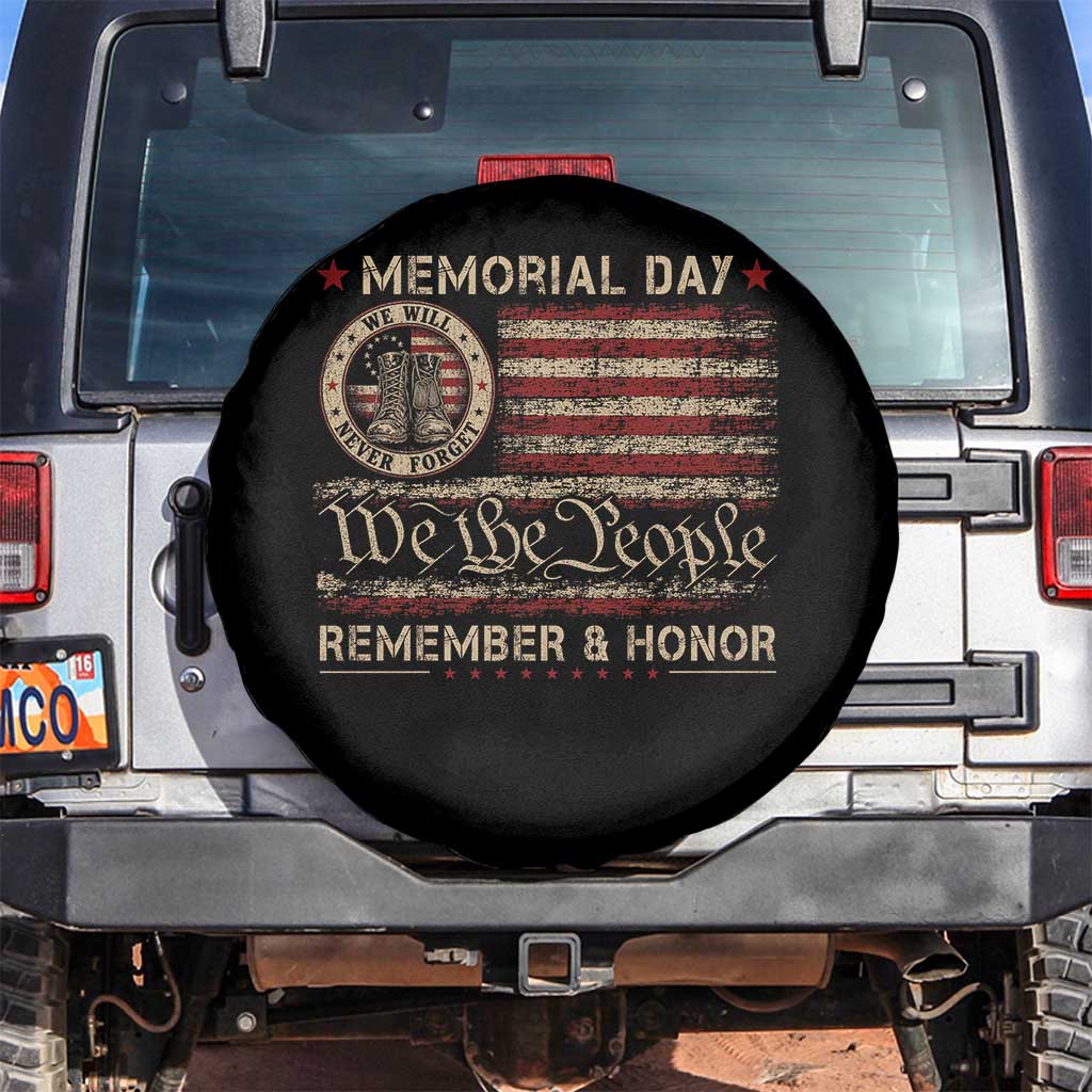Memorial Day Spare Tire Cover Remember And Honor Red Poppy Flower Military Veteran TS11 No hole Black Print Your Wear