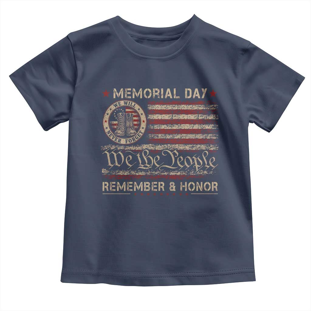 Memorial Day Toddler T Shirt Remember And Honor Red Poppy Flower Military Veteran TS11 Navy Print Your Wear