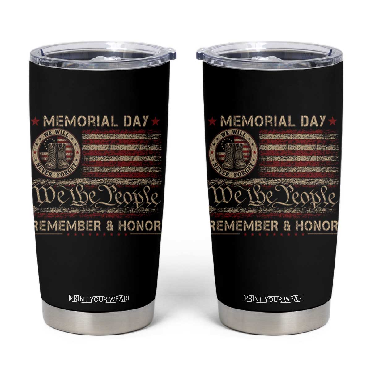 Memorial Day Tumbler Cup Remember And Honor Red Poppy Flower Military Veteran TS11 Black Print Your Wear