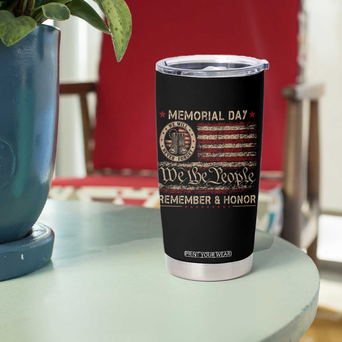 Memorial Day Tumbler Cup Remember And Honor Red Poppy Flower Military Veteran TS11 Print Your Wear