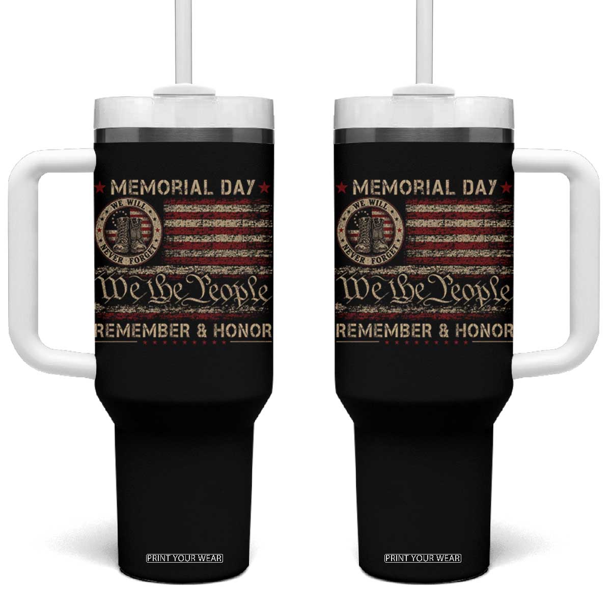 Memorial Day Tumbler With Handle Remember And Honor Red Poppy Flower Military Veteran TS11 One Size: 40 oz Black Print Your Wear