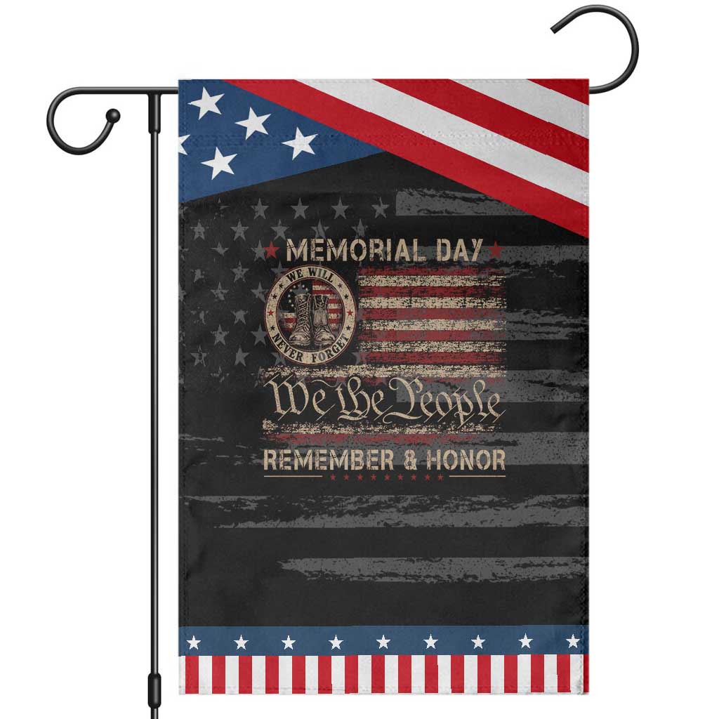 Memorial Day Patriotic Garden Flag Remember And Honor Red Poppy Flower Military Veteran TS11 Distressed Black Blue Print Your Wear