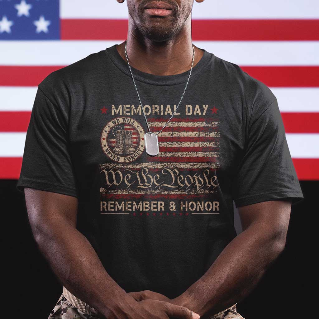 Memorial Day T Shirt Remember And Honor Red Poppy Flower Military Veteran TS11 Black Print Your Wear