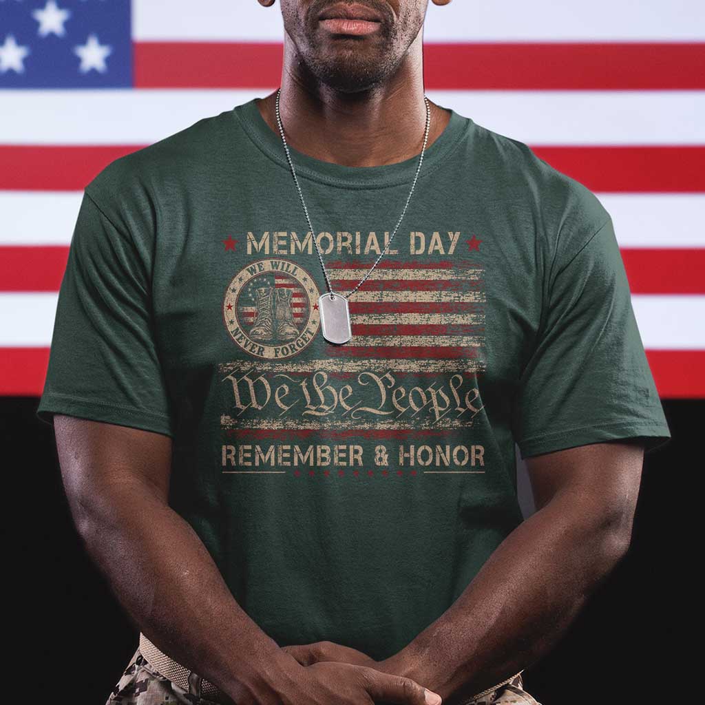 Memorial Day T Shirt Remember And Honor Red Poppy Flower Military Veteran TS11 Dark Forest Green Print Your Wear