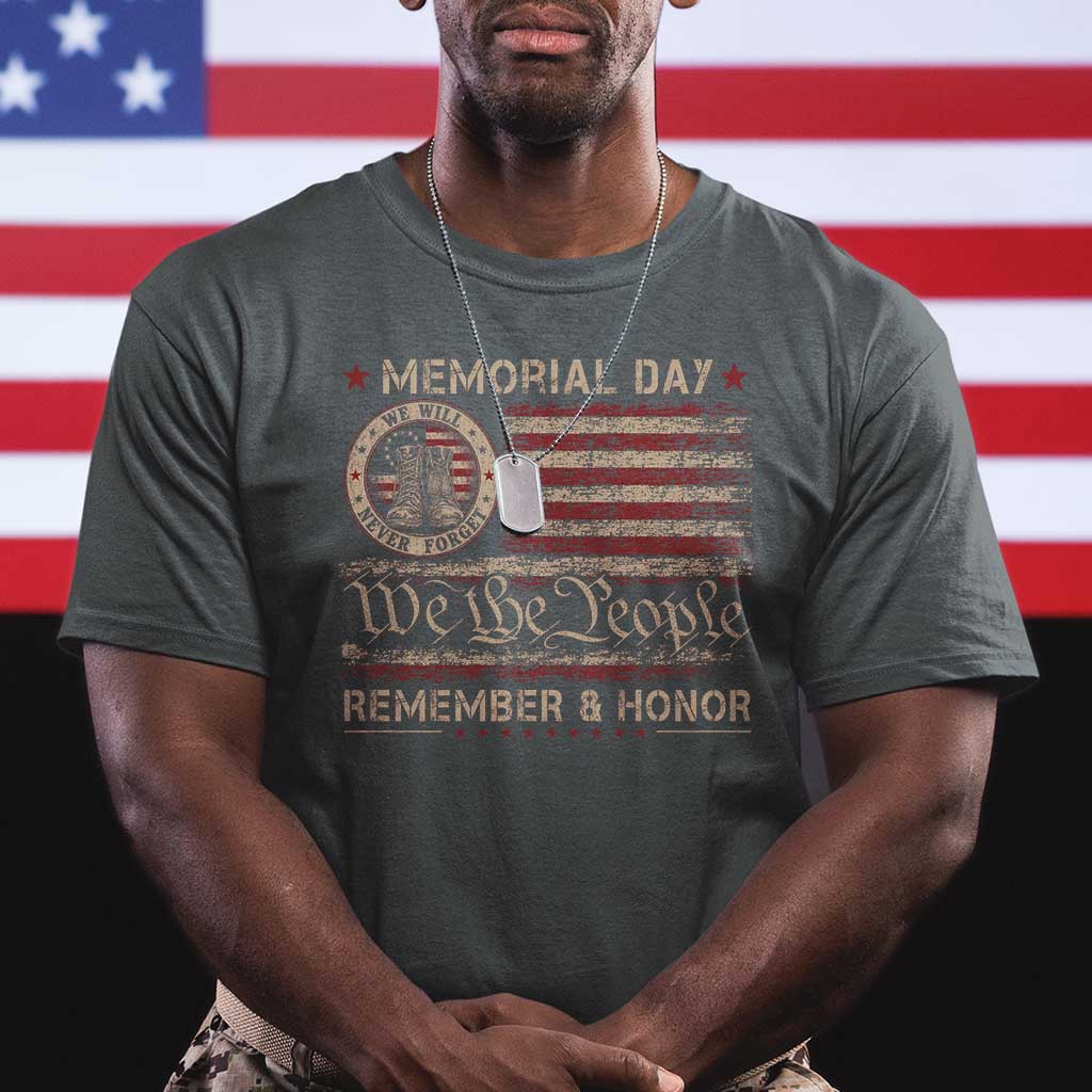 Memorial Day T Shirt Remember And Honor Red Poppy Flower Military Veteran TS11 Dark Heather Print Your Wear