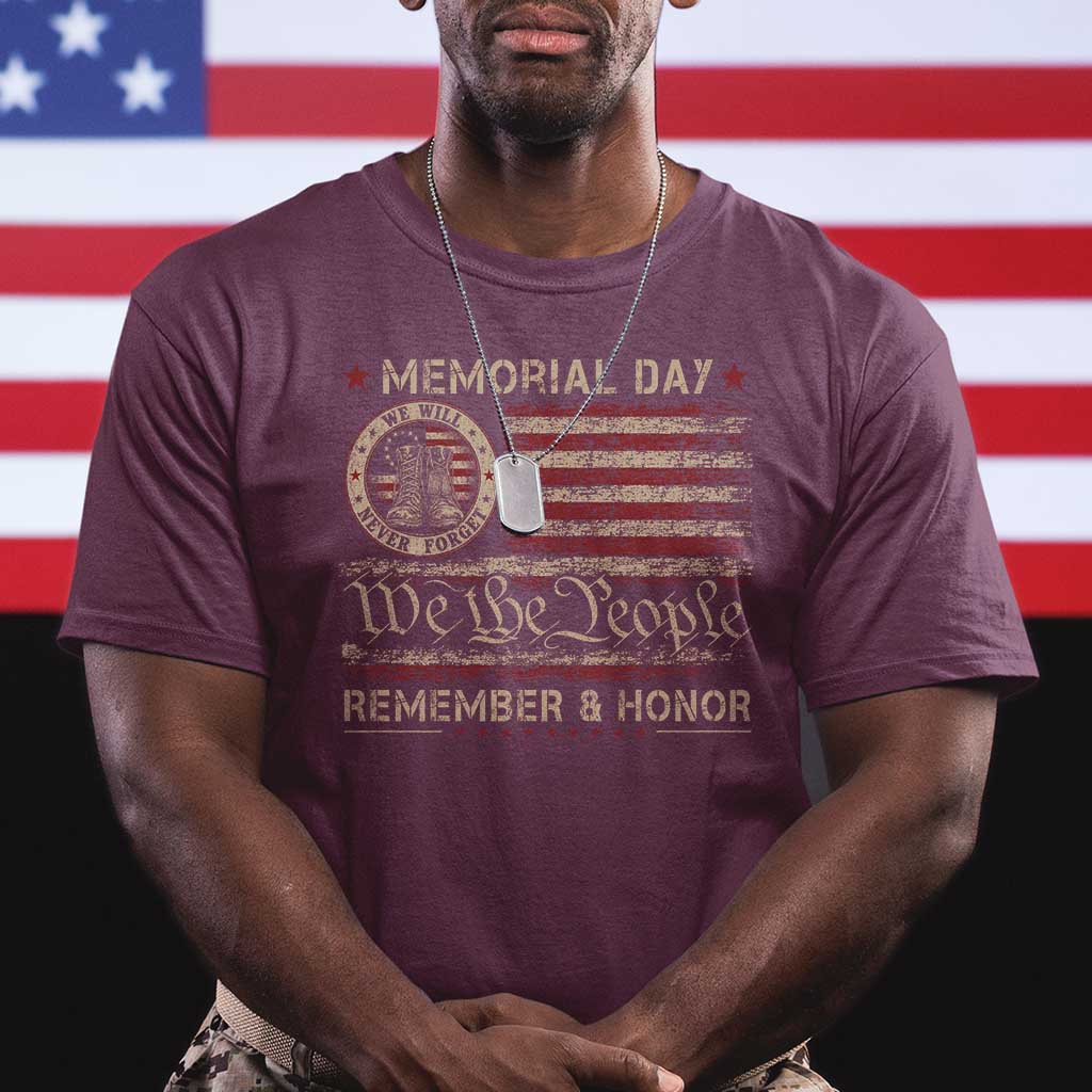 Memorial Day T Shirt Remember And Honor Red Poppy Flower Military Veteran TS11 Maroon Print Your Wear