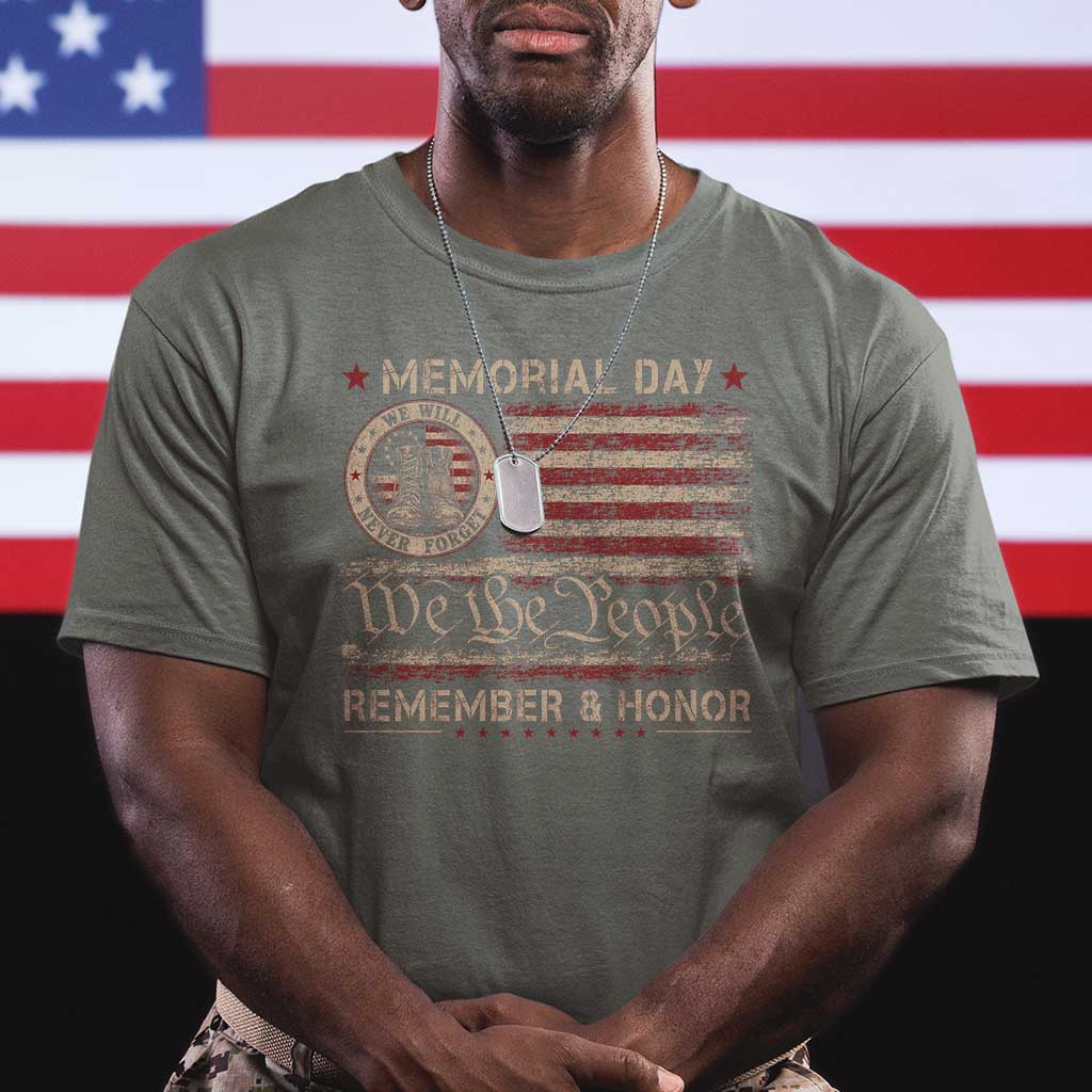 Memorial Day T Shirt Remember And Honor Red Poppy Flower Military Veteran TS11 Military Green Print Your Wear