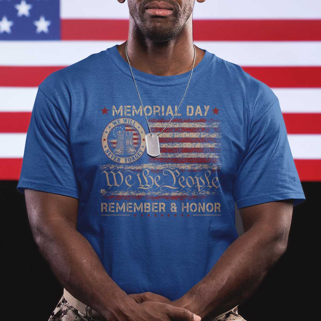 Memorial Day T Shirt Remember And Honor Red Poppy Flower Military Veteran TS11 Royal Blue Print Your Wear
