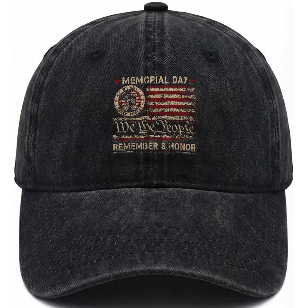 Memorial Day Washed Cotton Baseball Cap Remember And Honor Red Poppy Flower Military Veteran TS11 Print Your Wear